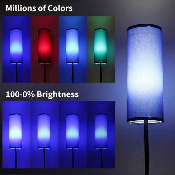 Floor Lamp (3 Dimmable Levels & RGB) with Foot Switch & Remote- Navy Blue Shade - Picture 6 of 9